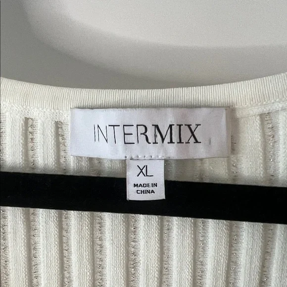 INTERMIX Cream Ribbed V-Neck Wrap Sweater - Picture 2 of 4